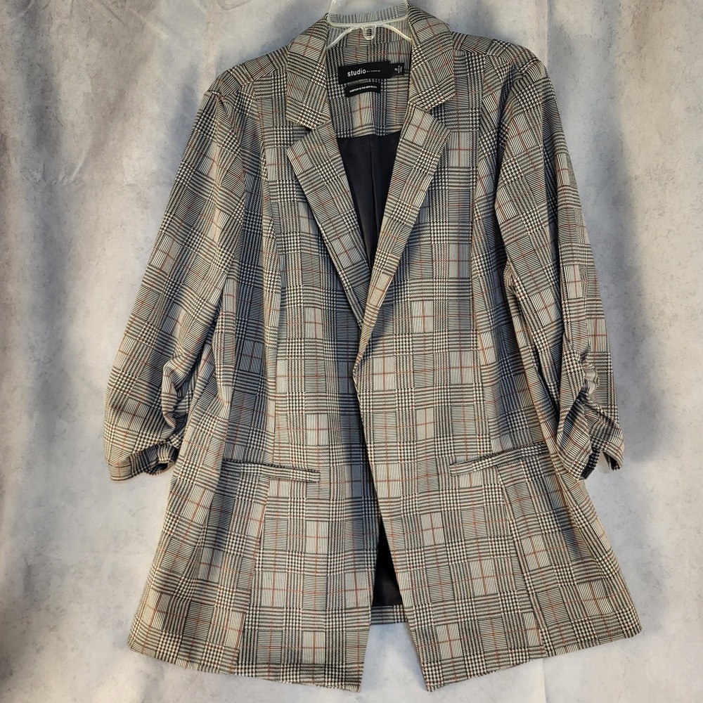 Torrid Blazer Sz 2X (18-20) Jacket Coat Houndstooth 3/4 Sleeve Stretch